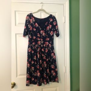 Navy floral Lands End knit dress, size small